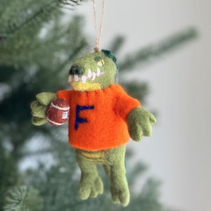 Florida Gator Holding Football Ornament, University of Florida Gift, College Football Ornament, Gators Football Decor, Gators Game Day Decor