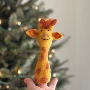 Giraffe Felt Finger Puppet, Needle Felted Giraffe Finger Puppet, Safari Animal Puppet, Zoo Animal, Pretend Play, Story Telling For Kids