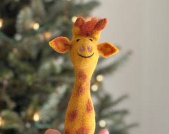 Giraffe Felt Finger Puppet, Needle Felted Giraffe Finger Puppet, Safari Animal Puppet, Zoo Animal, Pretend Play, Story Telling For Kids