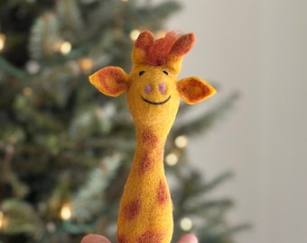 Giraffe Filz Fingerpuppe, Nadel gefilzte Giraffe Fingerpuppe, Safari Tier Puppe, Zoo Tier, Pretend Play, Geschichtenerzählen für Kinder