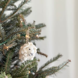 Sheep Ornament, Fluffy Sheep, Mother&#39;s Day Gift, Jute Thread Attached, Fair Trade Ornament, Tree Hanging Decorations, Counting Sheep