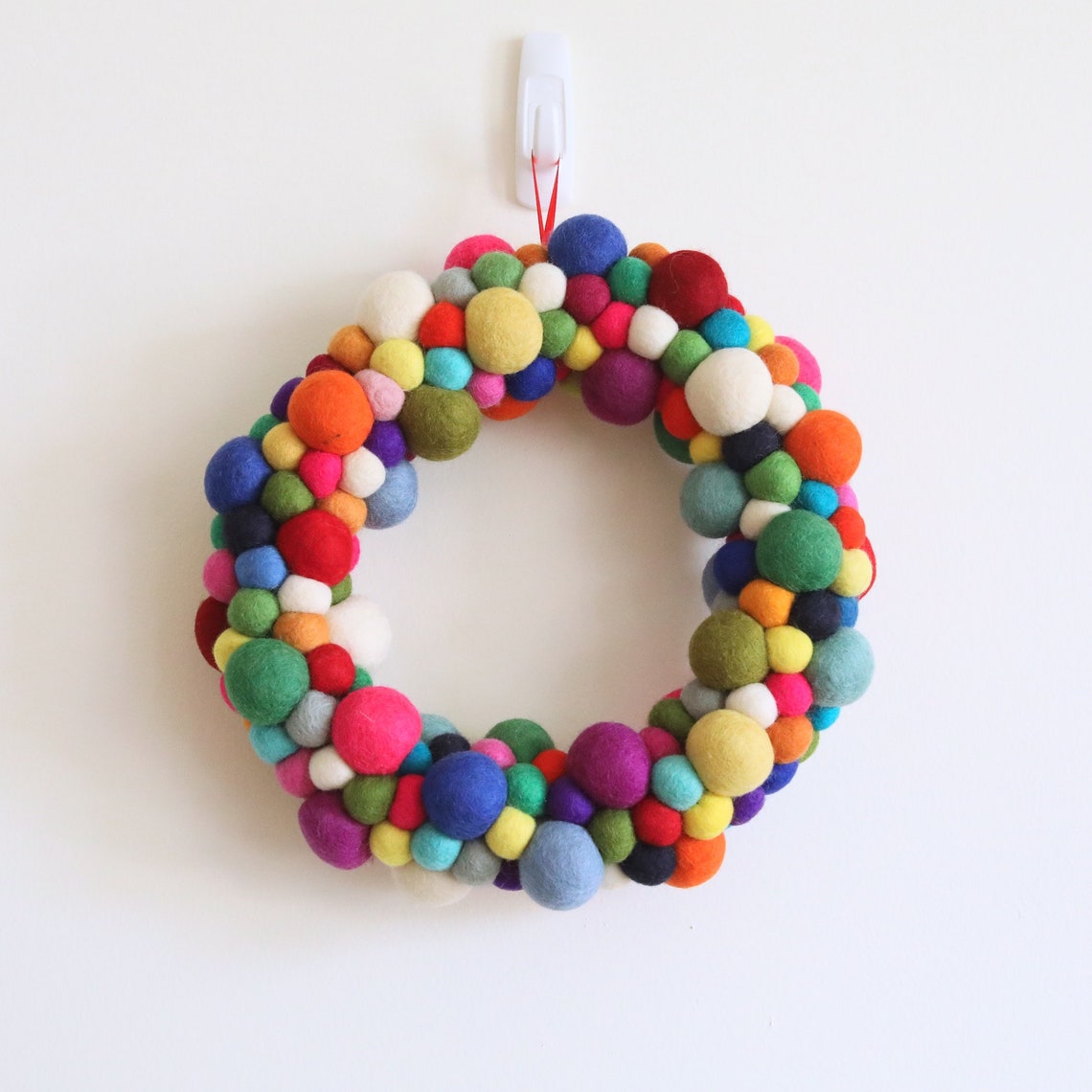 Rainbow Felt Ball Christmas Wreath Multicolor Pompom Ball Etsy