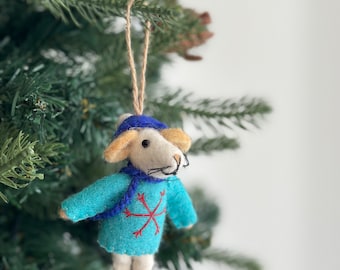 Felt Mice Christmas Ornament, Sweater Mice Biodegradable Ornaments, Wool Felt Tree Hanging Decorations, Mice Family, Fair Trade Ornaments