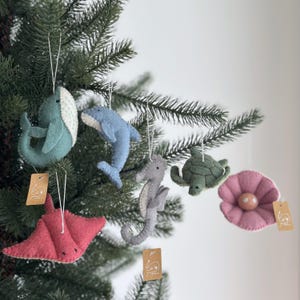 Felt Sea Animal Ornament Set, Sea Horse, Scallop, Sea Turtle, Whale, Stingray Decoration