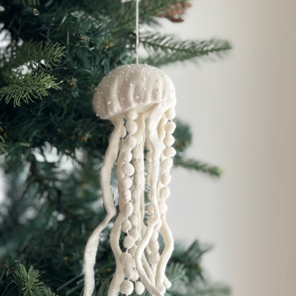 Felted Jellyfish Ornament, Wool Felt Christmas Ornament, Biodegradable Ornament, Tree Hanging Decoration