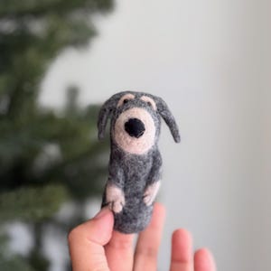 Dachshund Dog Finger Puppet, Gray Sausage Dog Finger Puppet, Needle Felted, Educational Toys, Story Telling For Kids, Gifts For Dog Lovers