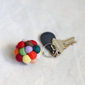 Wool felt pompom rainbow ball keychain, Unique Christmas Gift