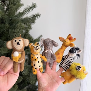Safari Animal Finger Puppets, Felt Lion, Felt Giraffe, Fel Cheetah, Felt Elephant, Felt Zebra, Felt Monkey, Felt Rhinos
