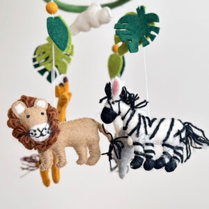 Safari Animal Felt Baby Mobile, Jungle Animal Crib Mobile, Baby Shower's Gift, Felt Lion, Felt Giraffe, Felt Elephant, Felt Zebra, Monstera image 5