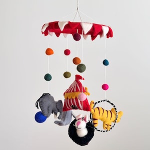 Felt Circus Baby Mobile | Felt Clown, Felt Elephant, Felt Tiger, Felt Seal, Nursery Decor, Baby Shower's Gift, Crib Mobile, Hanging Mobile