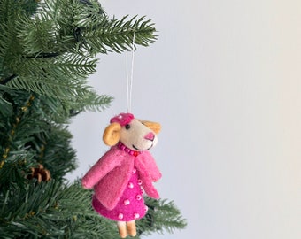 Felt Mouse Mama Ornament, Biodegradable ornaments, Tree Hanging Decorations, Mice Family, Fair Trade Ornament, Mice Figurine