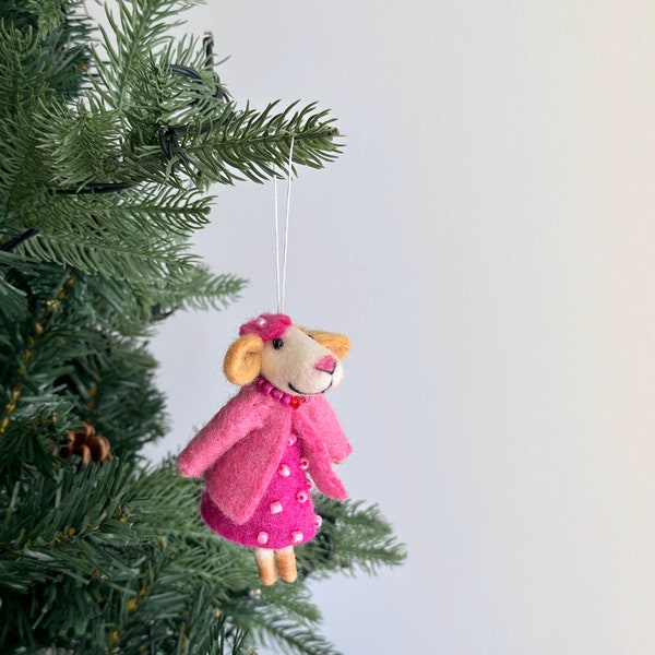 Felt Mouse Mama Ornament, Biodegradable ornaments, Tree Hanging Decorations, Mice Family, Fair Trade Ornament, Mice Figurine