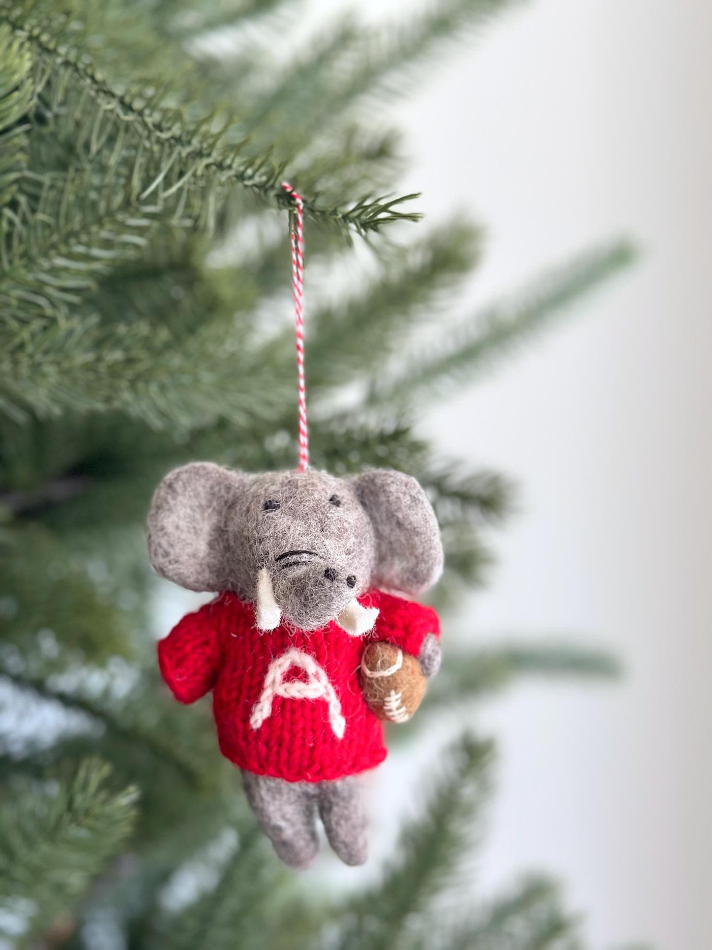 Alabama Elephant Holding Football Ornament, College Football Ornament, Roll Tide Christmas Decor, Alabama Game Day Decor