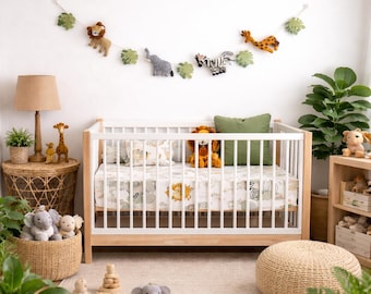 Guirnalda de animales de safari de fieltro, pancarta de animales africanos para bebés, decoración de guardería con temática de jungla, guardería de safari, guirnalda de animales de fieltro para fiesta