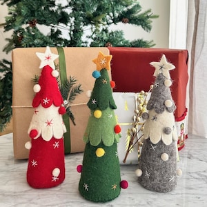 Felt Ball Christmas Tree Table Display - Felt Ball Christmas Tree Displays - Handcrafted In Nepal - Organic Lamb Wool Decor