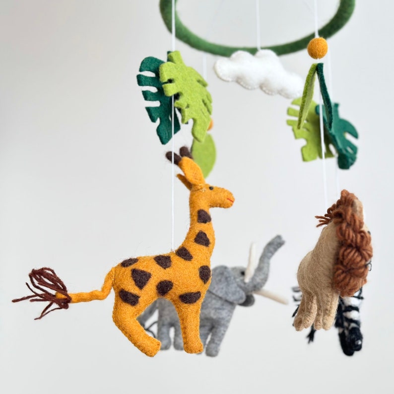 Safari Animal Felt Baby Mobile, Jungle Animal Crib Mobile, Baby Shower's Gift, Felt Lion, Felt Giraffe, Felt Elephant, Felt Zebra, Monstera image 6