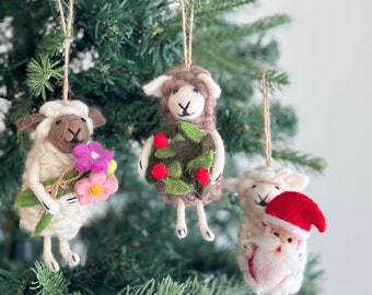 Felt Sheep Ornament, Mother's Day Gift, Jute Thread String, Biodegradable, Tree Hanging Decorations, Counting Sheep, Christmas Ornament