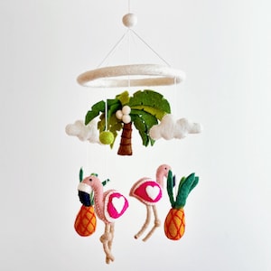 Flamingo Baby Mobile, Tropical Theme Nursery Decor, Mother&#39;s Day Gift, Baby Shower&#39;s Gift, Crib Mobile, Cot Mobile, Nursery Gift