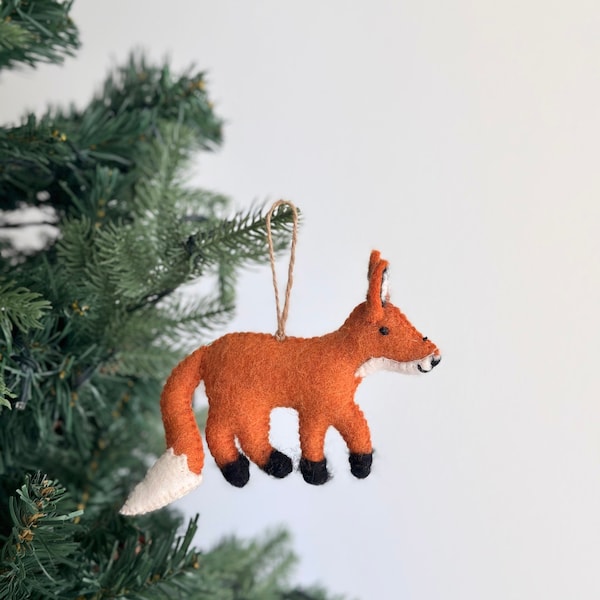 Fox Ornament, Red Fox Wool Felt ornament, Biodegradable ornament, Woodland Animal Decoration, Forest animal ornament