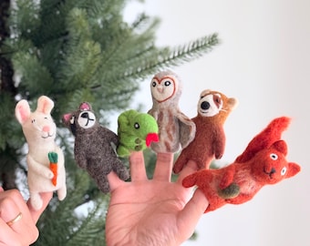 Forest Animal Finger Puppet Set, Needle Felted Woodland Animal Toy, Nature-Inspired Play, Storytelling Toy, Newborn Photo Prop