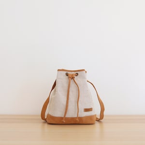Hand-loomed Woman&#39;s Drawstring Bucket Bag, Boho Crossbody Bag with Suede Base, City style Bag - Allo Beige, Fair Trade Bag, Gifts For Mom