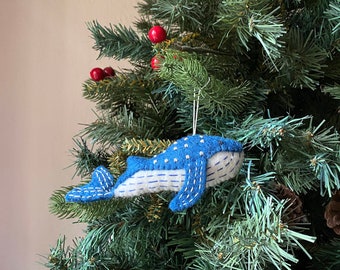 Felt Whale Ornament, Felt Christmas Ornament, Ocean Theme Ornaments, Nautical Ornament, Tree Hanging Decoration, ***SALE***