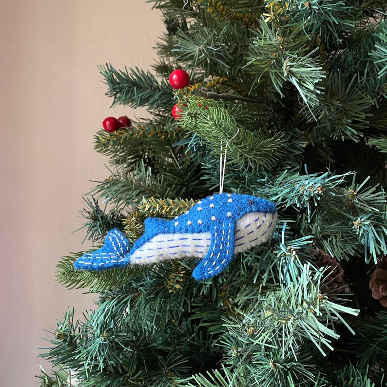 Felt Whale Ornament, Felt Christmas Ornament, Ocean Theme Ornaments, Nautical Ornament, Tree Hanging Decoration, SALE image 1