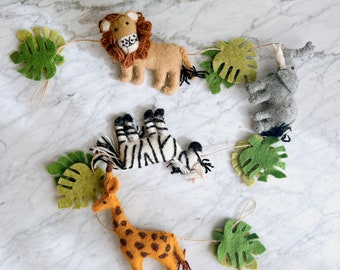 Felt Safari Animal Garland, Baby African Animal Banner, Decor Jungle Theme nursery, Safari Nursery, Felt Animal Party Garland