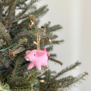 Felt Pig Christmas Ornament, Hanging Christmas Decoration, Barn Animal, Biodegradable Ornament, Fair Trade Ornament
