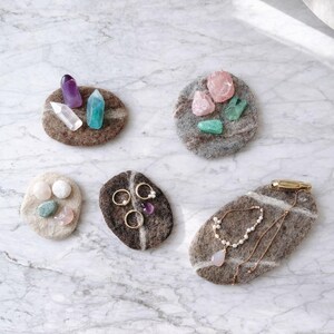Felt Pebble Stone Coasters - Set of 5 - Felt Stone Coaster Set - Handcrafted Wool Felt Coasters - Heat-Resistant Coasters
