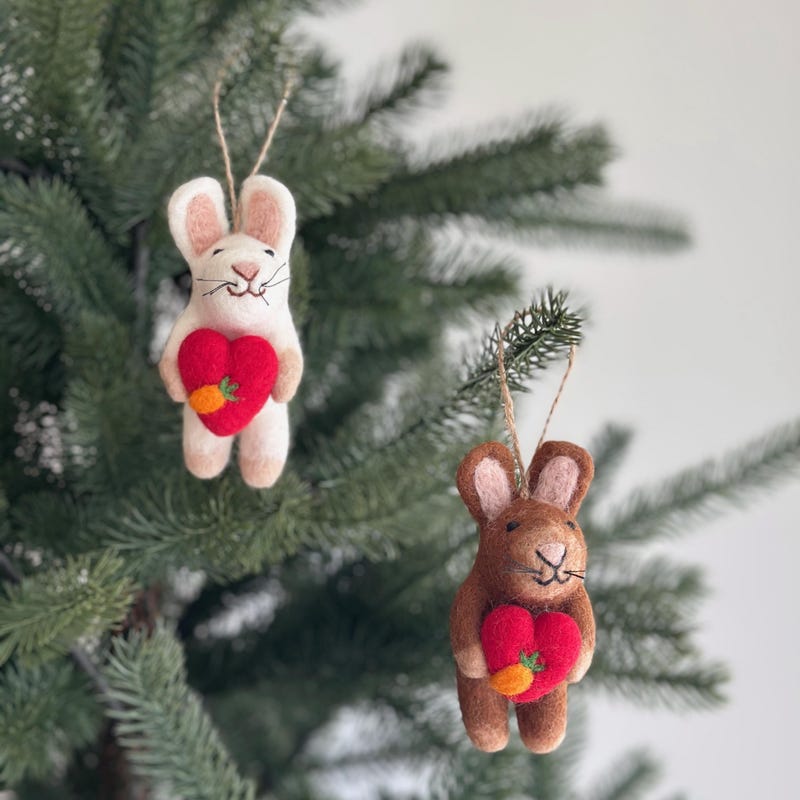 Rabbit and Heart Ornament - Etsy