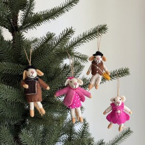 Felt Mouse Family Ornament, Biodegradable ornament, Tree Hanging Decorations, Mice Miniature, Fair Trade Ornament, Mice Figurine