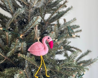 Felt Flamingo Ornament, Tropical Theme Ornament, Pink Flamingo Car Charm, Tree Decorations, Biodegradable Ornament, Fair Trade Ornament