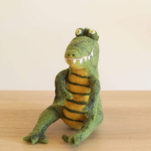 Felt Sitting Gator | Needle Felted Alligator, Felt Crocodile Toy, Felt Animal, Florida Mascot, Gator Mascot, Nursery Decor, Wally Gator