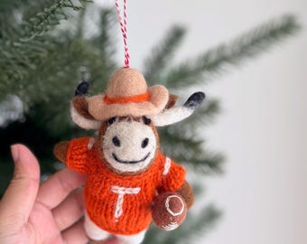Texas Longhorns mascotte college football kerstornament - vilten ornament - decoratie voor wedstrijddagen - cadeau voor voetbalfans - sportief kerstcadeau
