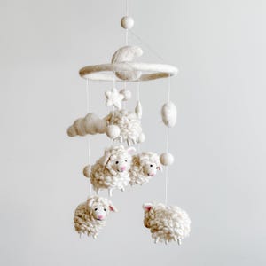 Sheep Baby Mobile For Nursery Decor, Mother&#39;s Day Gift, Wool Felt Counting Sheep, Baby Shower&#39;s Gift, Crib Mobile, Cot Mobile, Nursery Gift