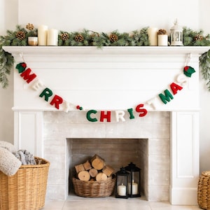 Felt MERRY CHRISTMAS Garland with Twine Thread, Fair Trade Garland, Wall Hangings, Felt Christmas Decor, Furnace Decoration