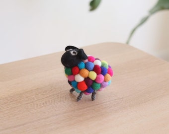 Multicolor Pompom Ball Sheep, wool felt ball sheep, Rainbow Pompom Sheep, Pin Cushion, Nursery Decor, Gifts For Kids