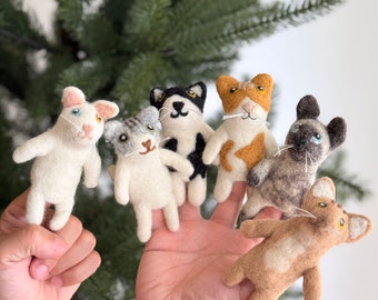 Cat Felt Finger Puppet, Tabby Cat, Needle Felted Finger Puppet, Waldorf Toy, Speech Therapy Aid, Pretend Play, Story Telling For Kids