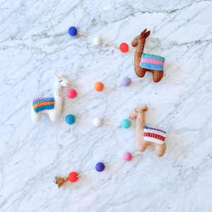 Felt Llama Garland, Fair Trade, Wall Hangings, Animal Mobile, Nursery Kids Room Décor, Felt Alpaca Garland