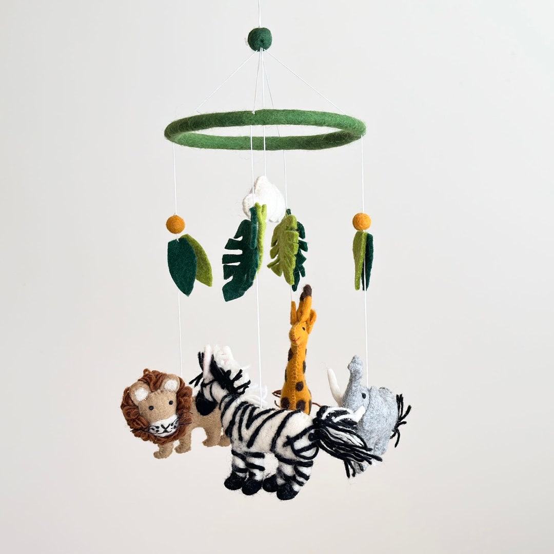 Safari Animal Felt Baby Mobile Jungle Animal Crib Mobile Etsy