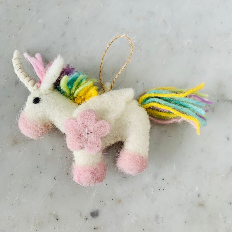 Unicorn Felt Keychain, Pastel Unicorn Christmas Ornament, Rainbow Unicorn, Fair Trade Ornament, Biodegradable Ornament, Zipper Charm image 3