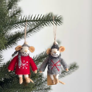 Felt Mice Christmas Ornament, Sweater Mice Biodegradable Ornaments, Wool Felt Tree Hanging Decorations, Mice Family, Fair Trade Ornaments