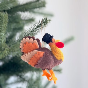Felt Turkey Ornament – Handmade Wool Felt Thanksgiving Decoration, Fall Harvest Turkey, Rustic Farmhouse Autumn Decor