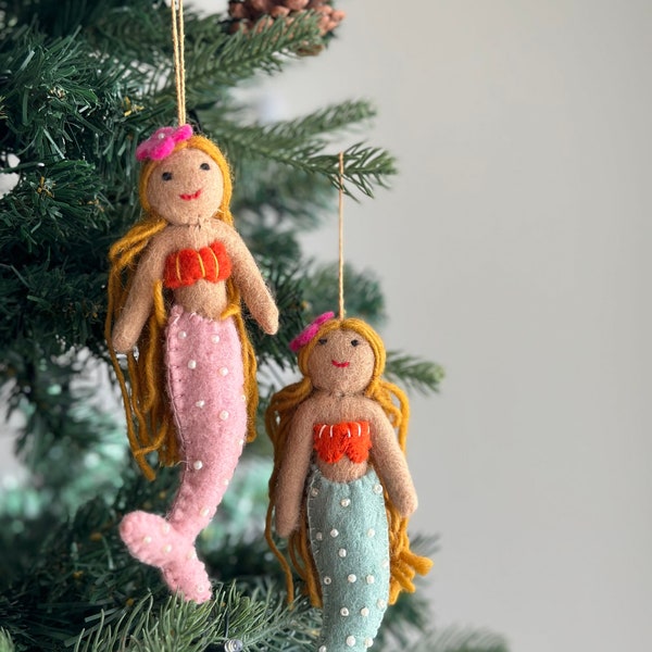 Felt Mermaid Christmas Ornament, Biodegradable Ornament, Tree Decorations, Christmas Decoration