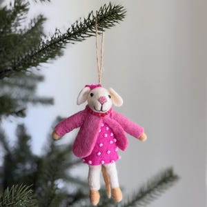 Felt Mice Lady Christmas Ornament, Biodegradable ornaments, Tree Hanging Decorations, Mice Family,