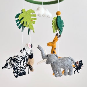 Safari Animal Felt Baby Mobile, Jungle Animal Crib Mobile, Baby Shower's Gift, Felt Lion, Felt Giraffe, Felt Elephant, Felt Zebra, Monstera image 4