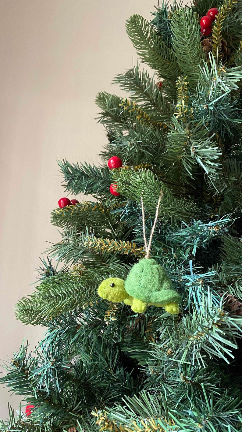 Handcrafted Turtle Christmas Ornament, Biodegradable Ornament, Ocean Theme Ornaments, Tree Hanging Decoration, Zipper Charm image 3