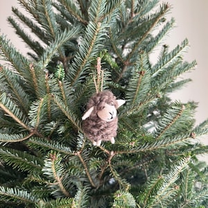 Gray Sheep Ornament with Hemp String Attached, Fluffy Sheep, Biodegradable ornaments, Counting Sheep, Lamb Ornament