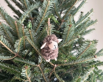 Gray Sheep Ornament with Hemp String Attached, Fluffy Sheep, Biodegradable ornaments, Counting Sheep, Lamb Ornament